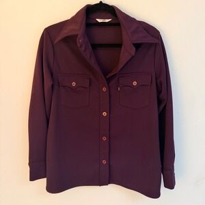 Vtg‎ Levis Women S 70s Purple Disco/Daggar Collar Button Down Shirt Retro Mod